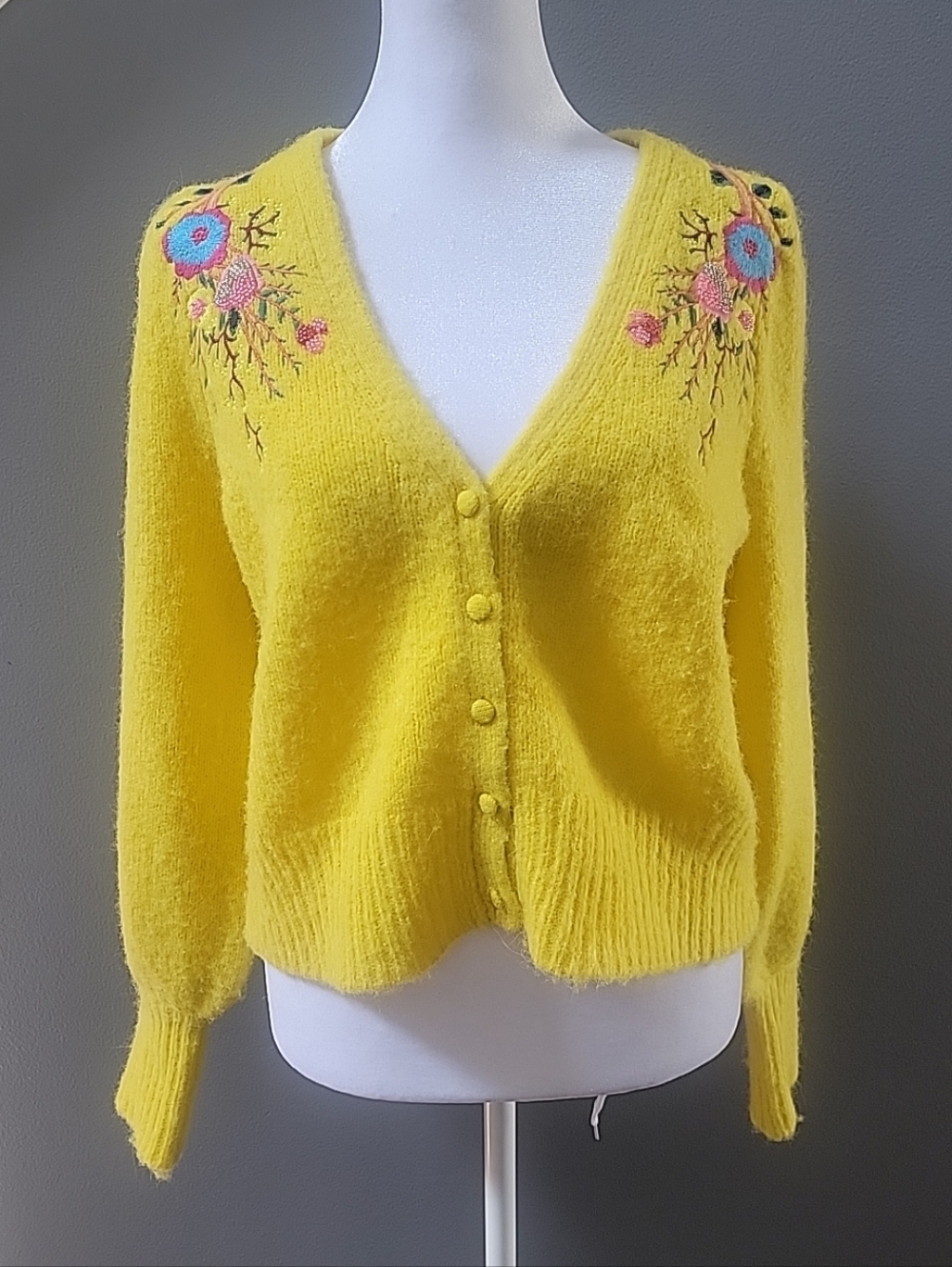 Boden Embroidered Floral Detail Cardigan Wool Blend Floral Med - Picture 3 of 7
